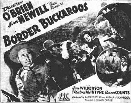 Title card for 1943 Dave O'Brien B Western BORDER BUCKAROOS which co-starred Christine.