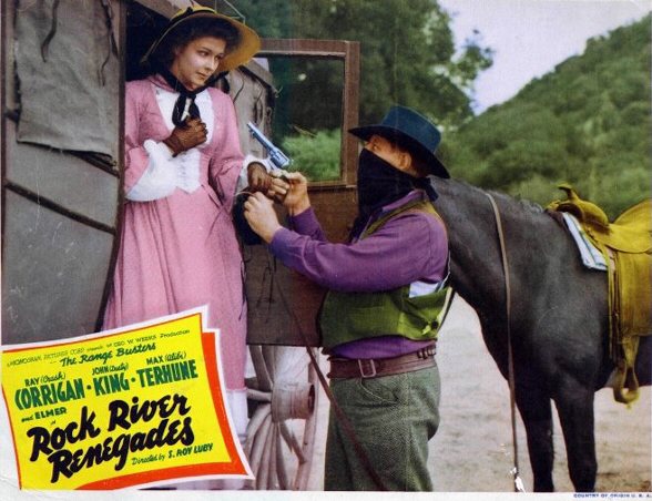 Lobby Card from 1942 Range Buster adventure ROCK RIVER RENEGADES