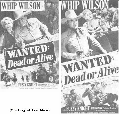 Christine and Whip Wilson in 2 pressbook ad-cuts for 1951's "Wanted: Dead or Alive"